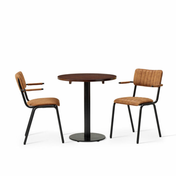 "Bourbon-Armchair-in-Allspiace-with-Solid-Wood-Walnut-Forza-Round-Table.jpg"
