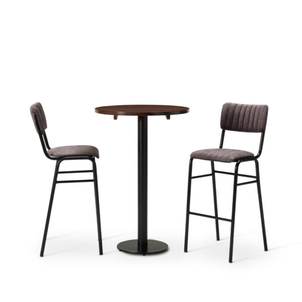 "Bourbon-Bar-Chairs-in-Aberdeen-with-Solid-Wood-Walnut-round-top-on-a-Forza-round-poseur-height-base.jpg"