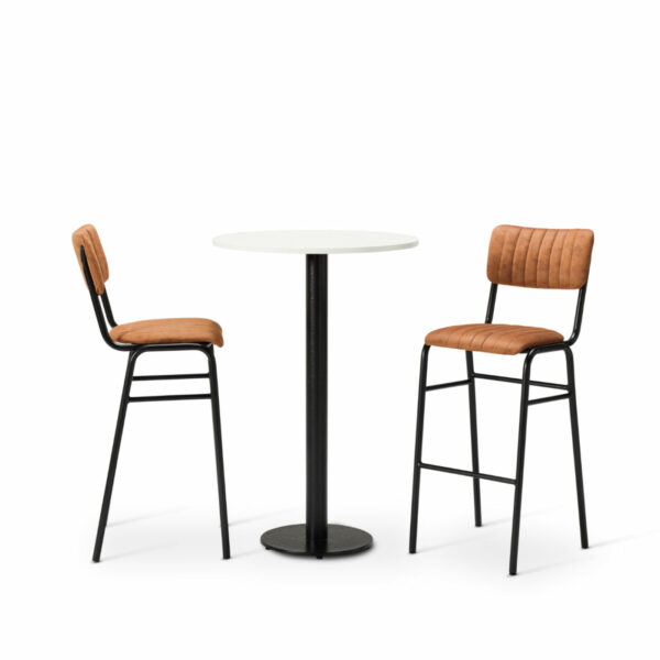 "Bourbon-Bar-Chairs-in-Allspice-with-round-White-MFC-top-on-a-Forza-round-poseur-height-base.jpg"
