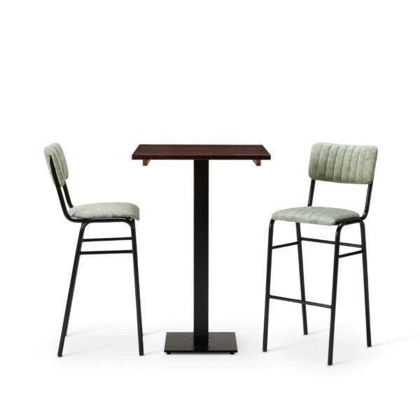 "Bourbon-Bar-Chairs-in-Fern-with-Solid-Wood-Walnut-square-Forza-Poseur-table.jpg"
