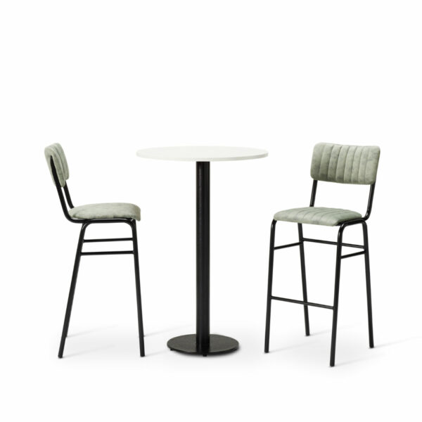 "Bourbon-Bar-Chairs-in-Fern-with-round-White-MFC-top-on-a-Forza-round-poseur-height-base.jpg"