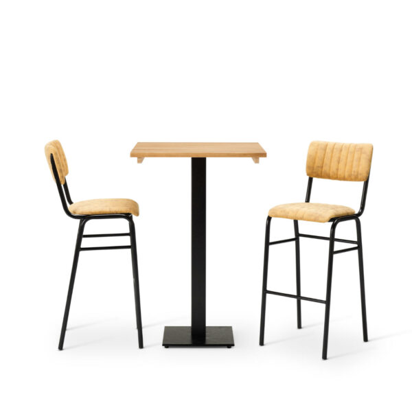 "Bourbon-Bar-Chairs-in-Goldmine-with-Solid-Wood-Oak-square-Forza-Poseur-table.jpg"