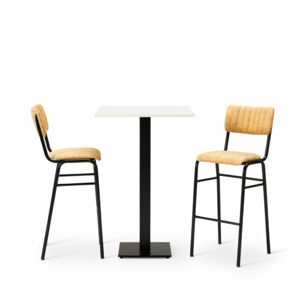 "Bourbon-Bar-Chairs-in-Goldmine-with-Square-White-MFC-top-on-a-square-Forza-Poseur-base.jpg"