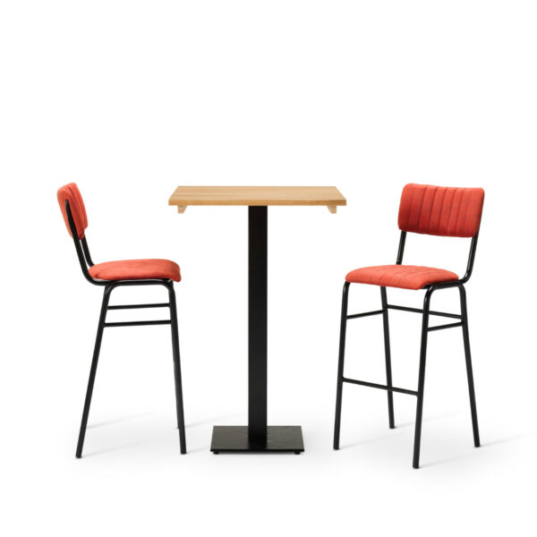 "Bourbon-Bar-Chairs-in-Tabasco-with-Solid-Wood-Oak-square-Forza-Poseur-table.jpg"