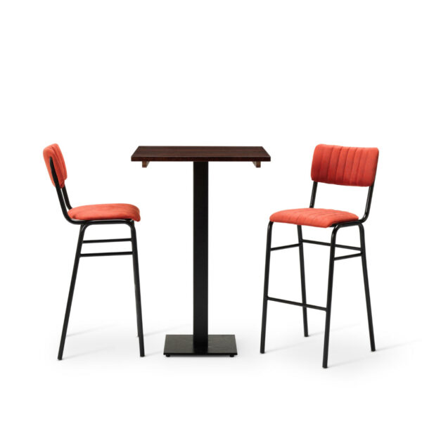 "Bourbon-Bar-Chairs-in-Tabasco-with-Solid-Wood-Walnut-square-Forza-Poseur-table.jpg"