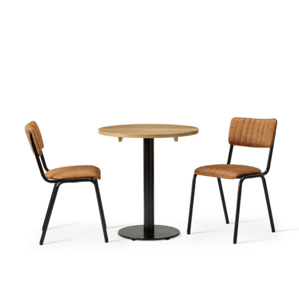 "Bourbon-Side-Chair-in-Allspiace-with-Solid-Wood-Oak-Forza-Round-Table.jpg"