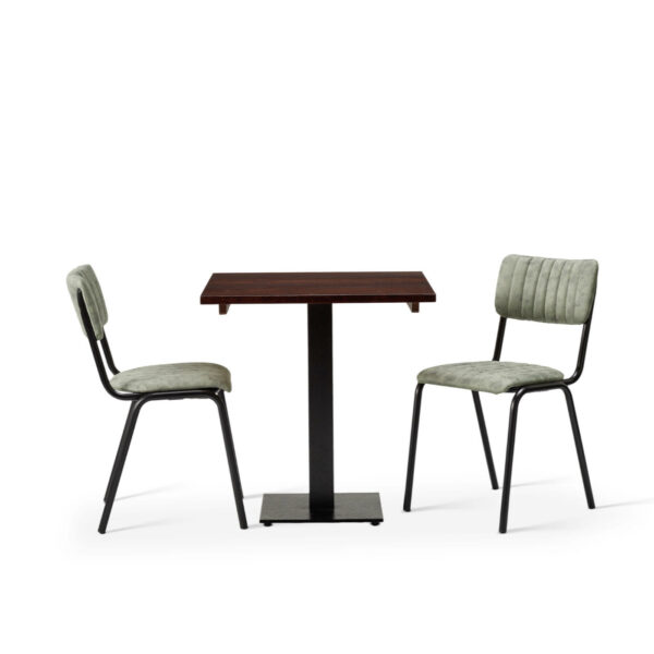 "Bourbon-Side-Chair-in-Fern-with-Solid-Wood-Walnut-Forza-Square-Table.jpg"