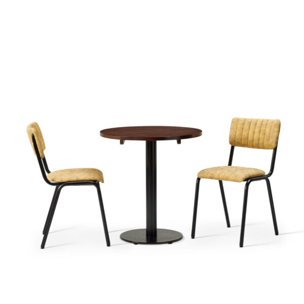 "Bourbon-Side-Chair-in-Goldmine-with-Solid-Wood-Walnut-Forza-Round-Table.jpg"
