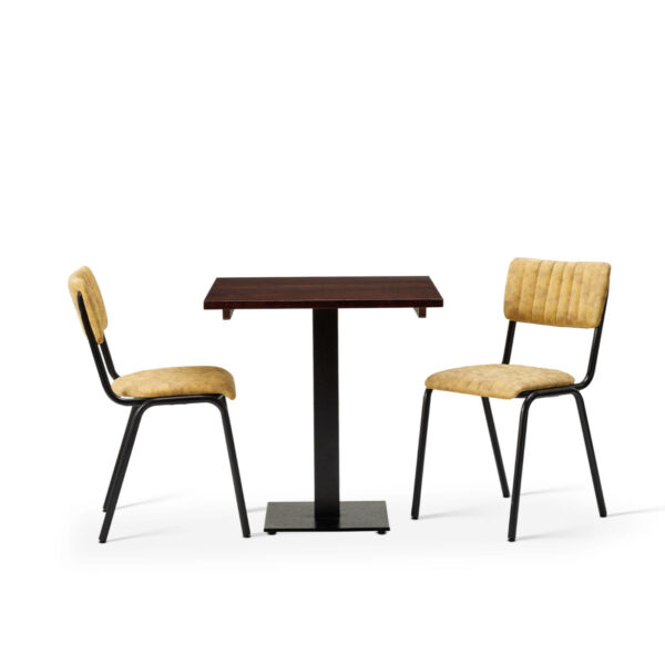 "Bourbon-Side-Chair-in-Goldmine-with-Solid-Wood-Walnut-Forza-Square-Table.jpg"