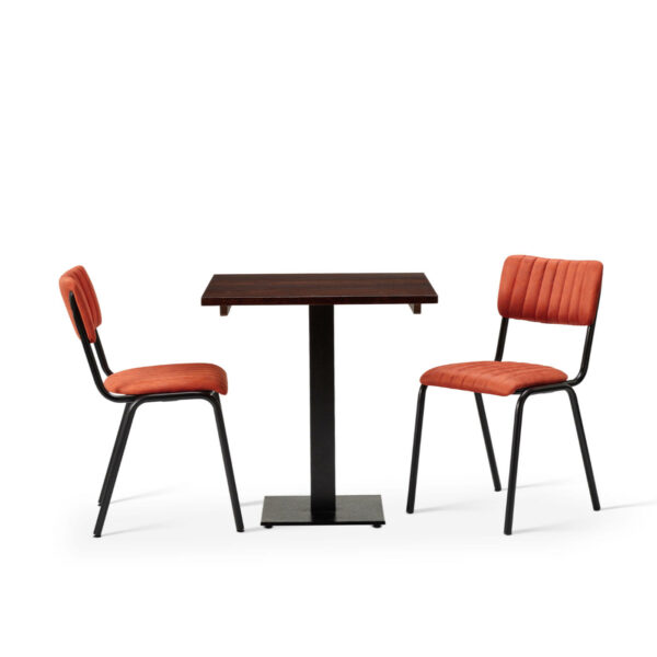 "Bourbon-Side-Chair-in-Tabasco-with-Solid-Wood-Walnut-Forza-Square-Table.jpg"