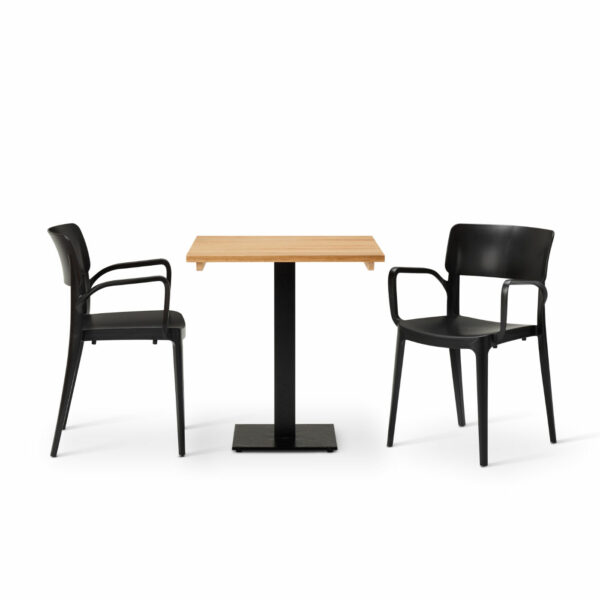 "Vivo-Armchair-in-Black-with-Solid-Wood-Oak-Square-Forza-table.jpg"