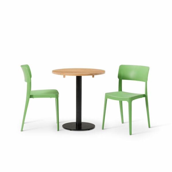 "Vivo-Side-Chair-in-Avocado-with-Solid-Wood-Oak-Round-Forza-table.jpg"