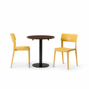 "Vivo-Side-Chair-in-Mustard-with-Solid-Wood-Walnut-Round-Forza-table.jpg"