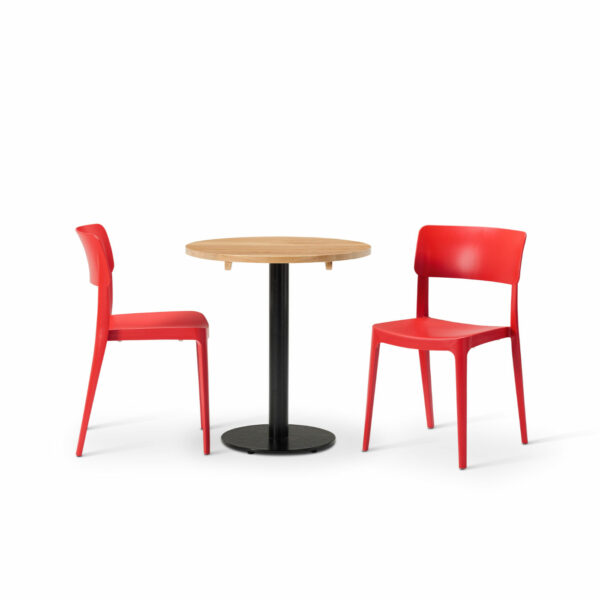 "Vivo-Side-Chair-in-Terracotta-Red-with-Solid-Wood-Oak-Round-Forza-table.jpg"